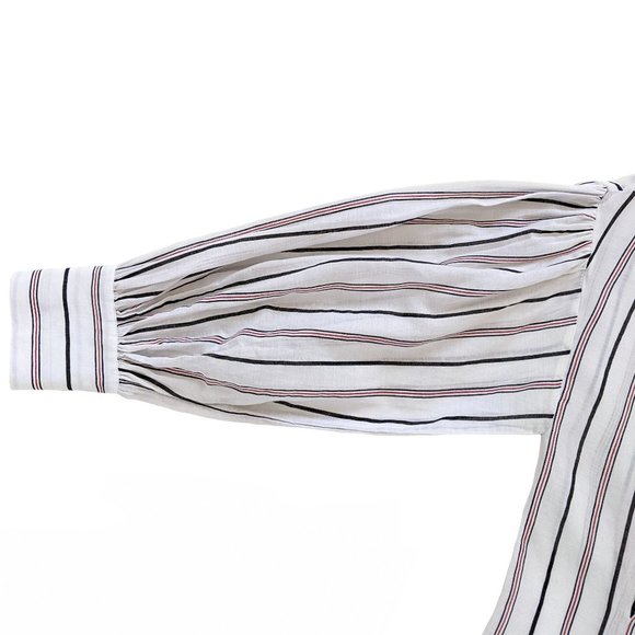 Joie Minya Gathered Blouse Top In Porcelain Stripe Cotton - Picture 11 of 16